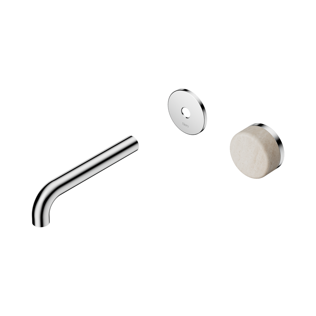 Nero Serenity Progressive Wall Basin Mixer 160Mm Spout With Rome Travertine Handle Trim Kit Only Chrome