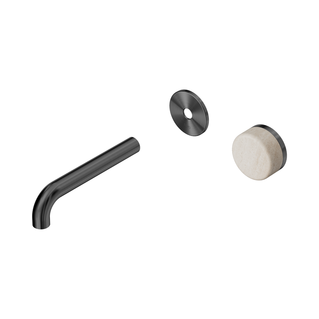 Nero Serenity Progressive Wall Basin Mixer 160Mm Spout With Rome Travertine Handle Trim Kit Only Gun Metal