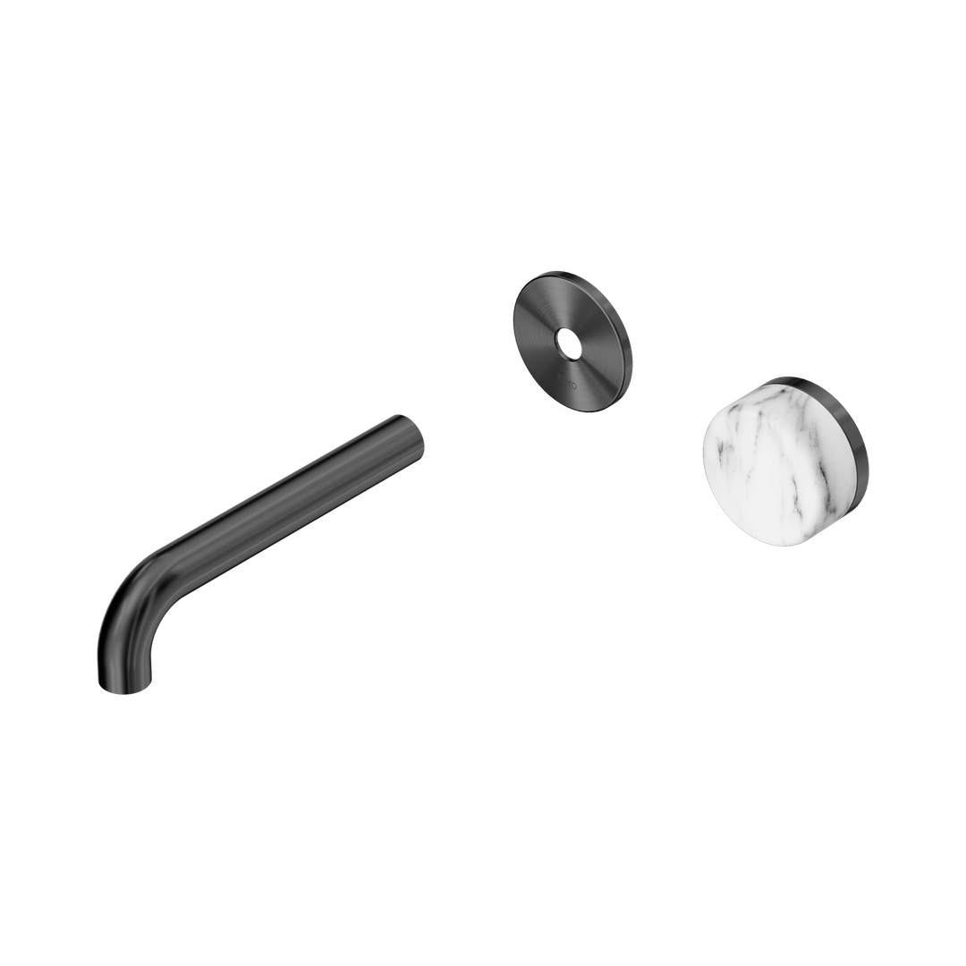 Nero Serenity Progressive Wall Basin Mixer 160Mm Spout With Arabescato Corchia Handle Trim Kit Only Gun Metal