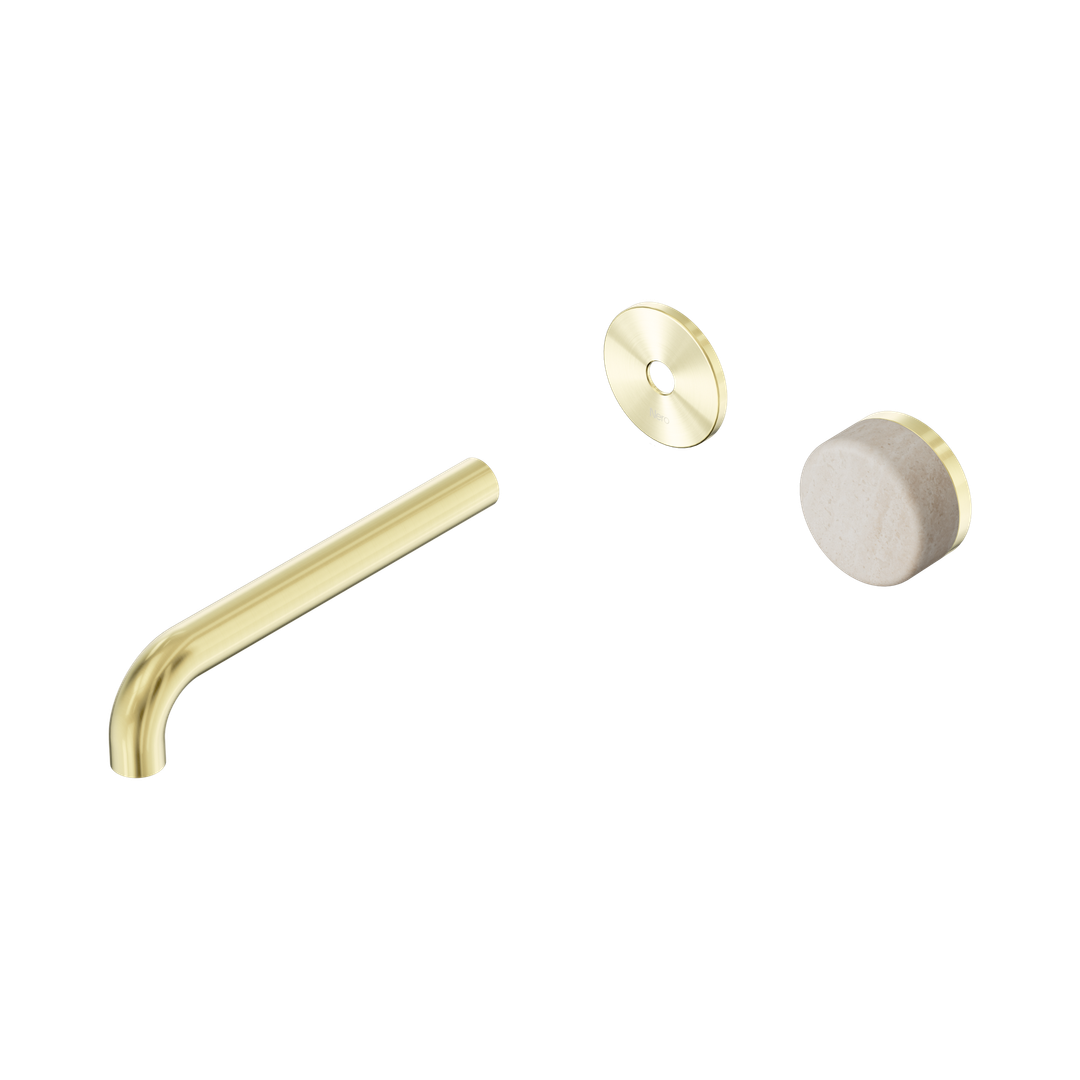 Nero Serenity Progressive Wall Basin Mixer 185Mm Spout With Rome Travertine Handle Trim Kit Only Brushed Gold