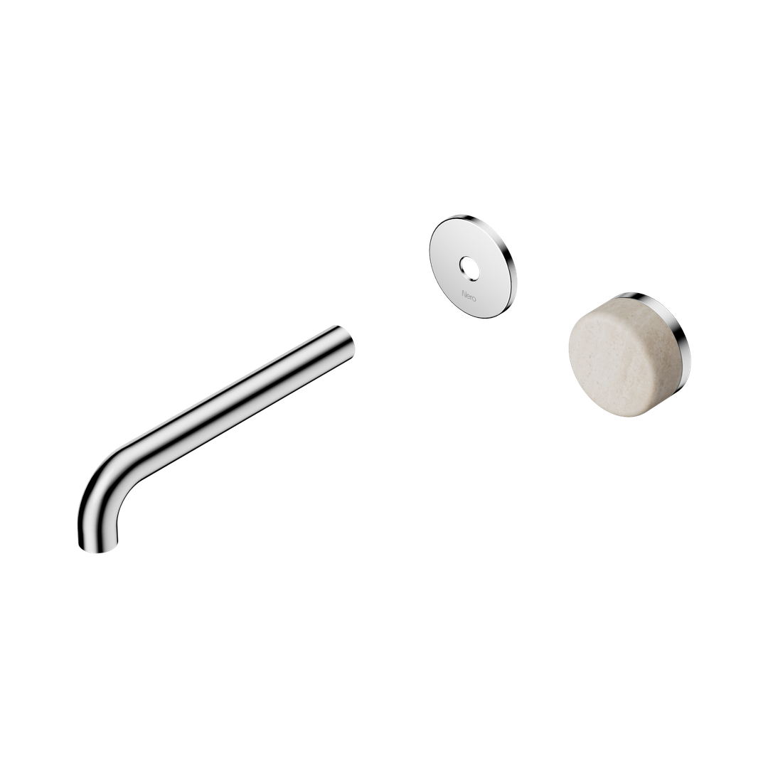 Nero Serenity Progressive Wall Basin Mixer 185Mm Spout With Rome Travertine Handle Trim Kit Only Chrome