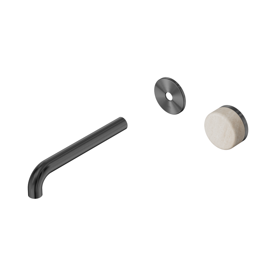 Nero Serenity Progressive Wall Basin Mixer 185Mm Spout With Rome Travertine Handle Trim Kit Only Gun Metal