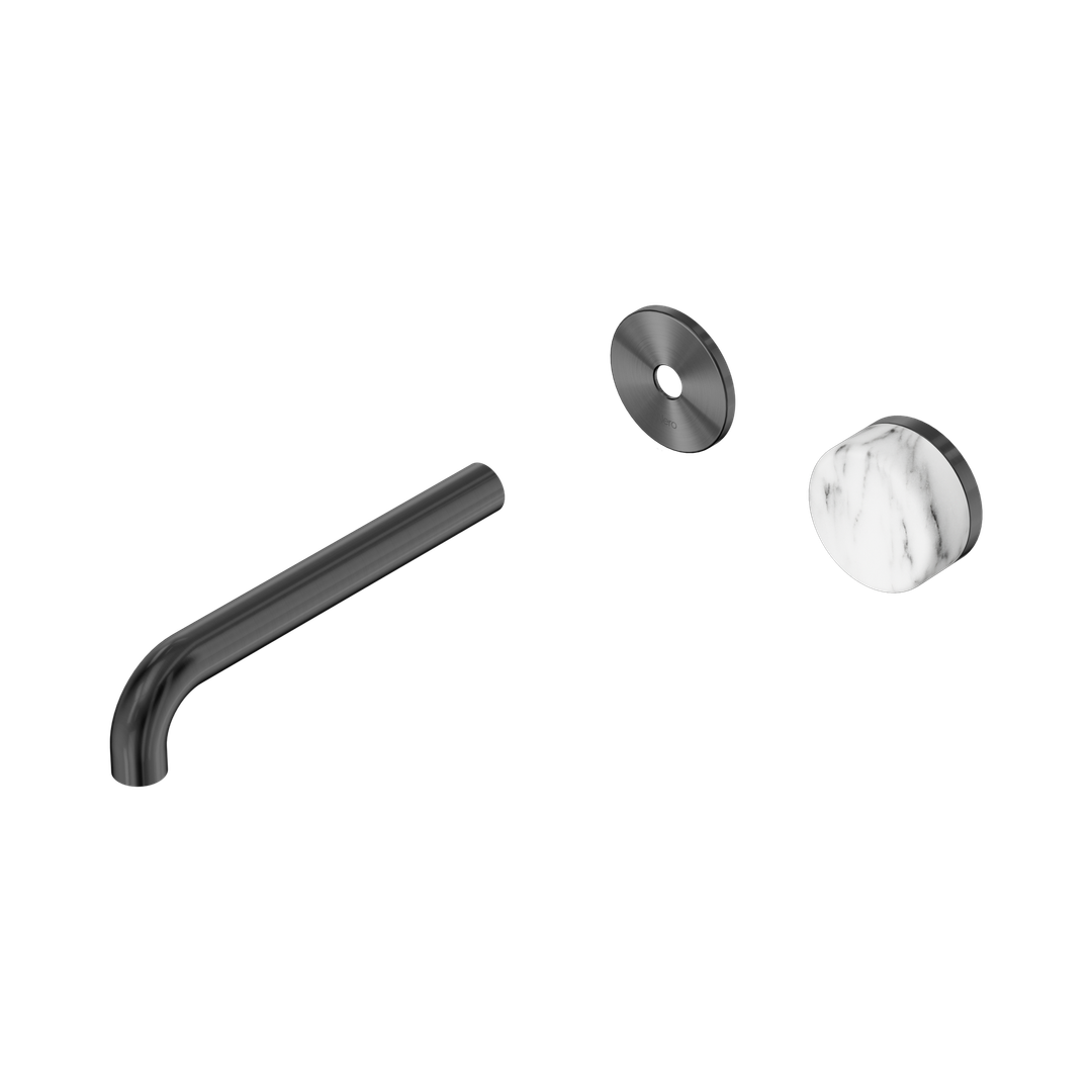 Nero Serenity Progressive Wall Basin Mixer 185Mm Spout With Arabescato Corchia Handle Trim Kit Only Gun Metal