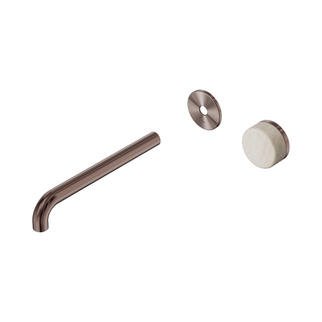 Nero Serenity Progressive Wall Basin Mixer 220Mm Spout Rome Travertine Handle Trim Kit Only Brushed Bronze