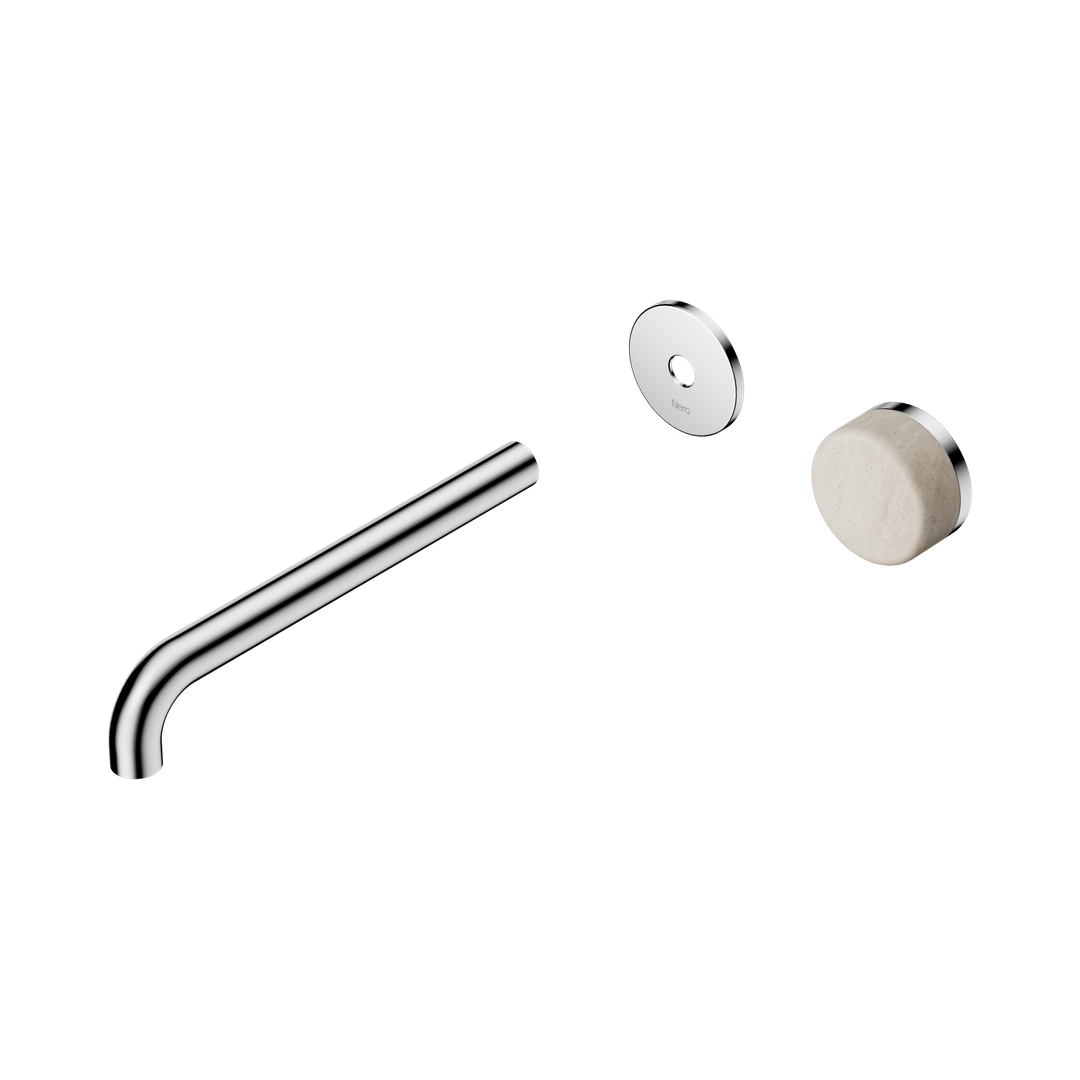 Nero Serenity Progressive Wall Basin Mixer 220Mm Spout With Rome Travertine Handle Trim Kit Only Chrome
