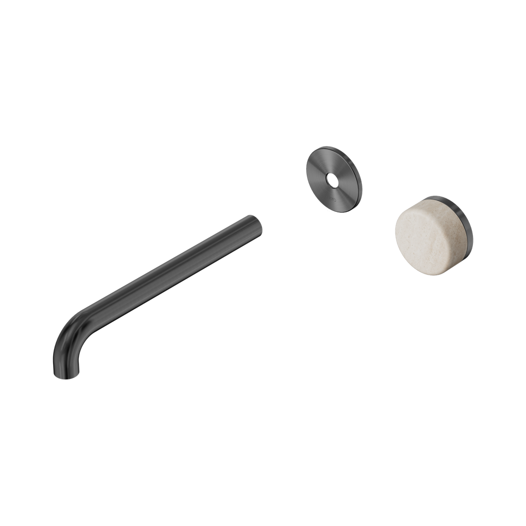 Nero Serenity Progressive Wall Basin Mixer 220Mm Spout With Rome Travertine Handle Trim Kit Only Gun Metal