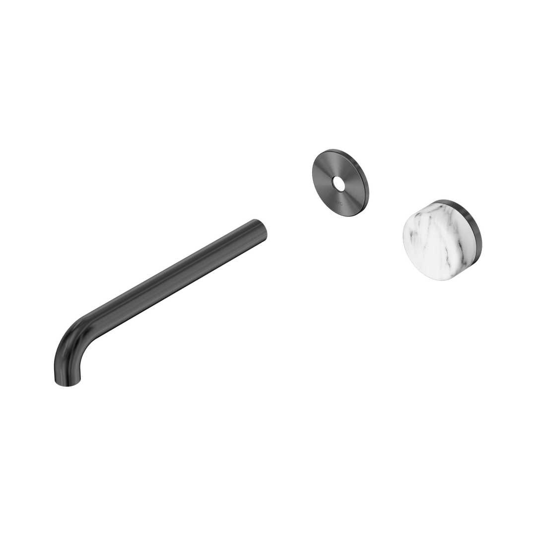 Nero Serenity Progressive Wall Basin Mixer 220Mm Spout With Arabescato Corchia Handle Trim Kit Only Gun Metal