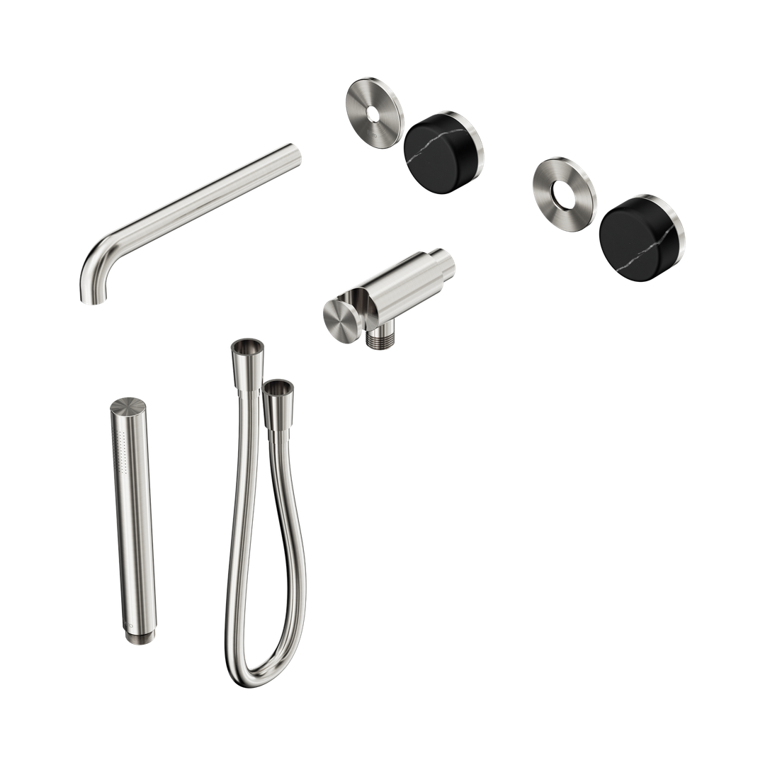 Nero Serenity Progressive Shower System With Spout Marquina Black Handle & Slim Shower Trim Kit Only Brushed Nickel