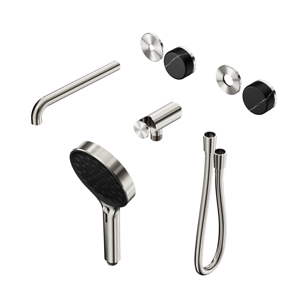 Nero Serenity Progressive Shower System With Spout Marquina Black Handle & Serenity Hand Shower Trim Kit Brushed Nickel
