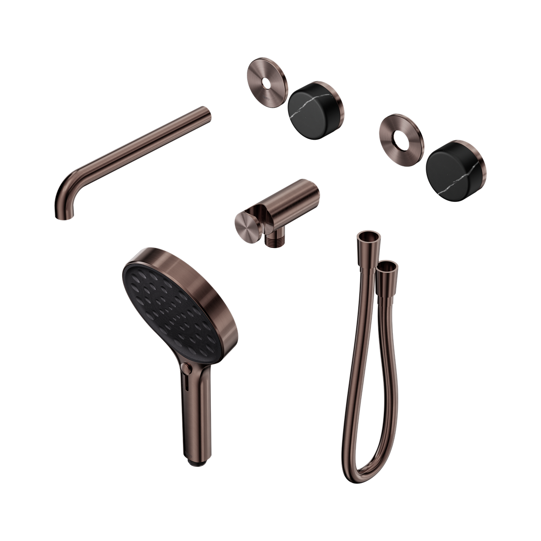 Nero Serenity Progressive Shower System With Spout Marquina Black Handle & Serenity Hand Shower Trim Kit Brushed Bronze