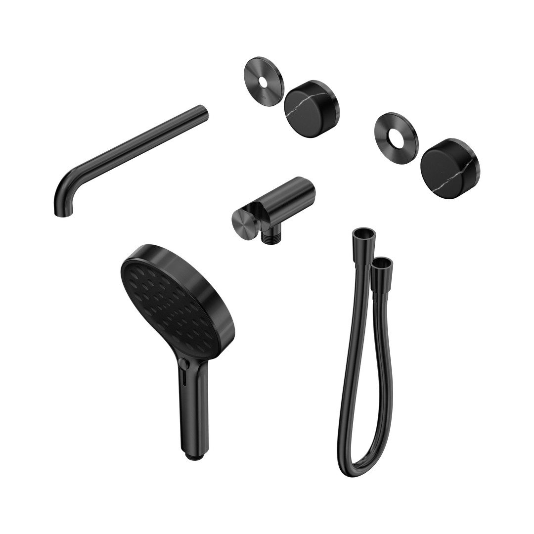 Nero Serenity Progressive Shower System With Spout Marquina Black Handle & Serenity Hand Shower Trim Kit Only Gun Metal