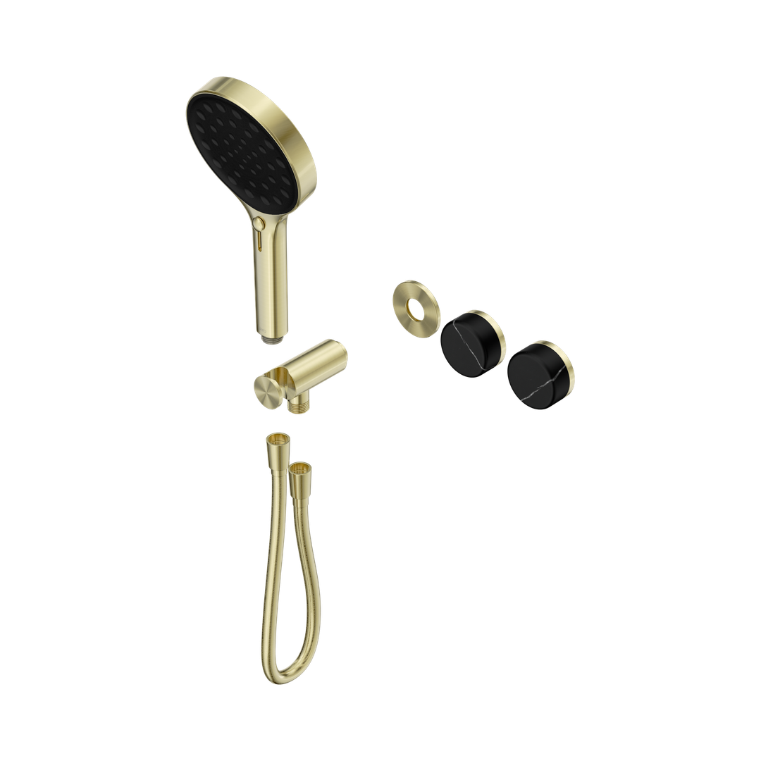 Nero Serenity Progressive Shower System Marquina Black Handle & Serenity Hand Shower Trim Kit Only Brushed Gold