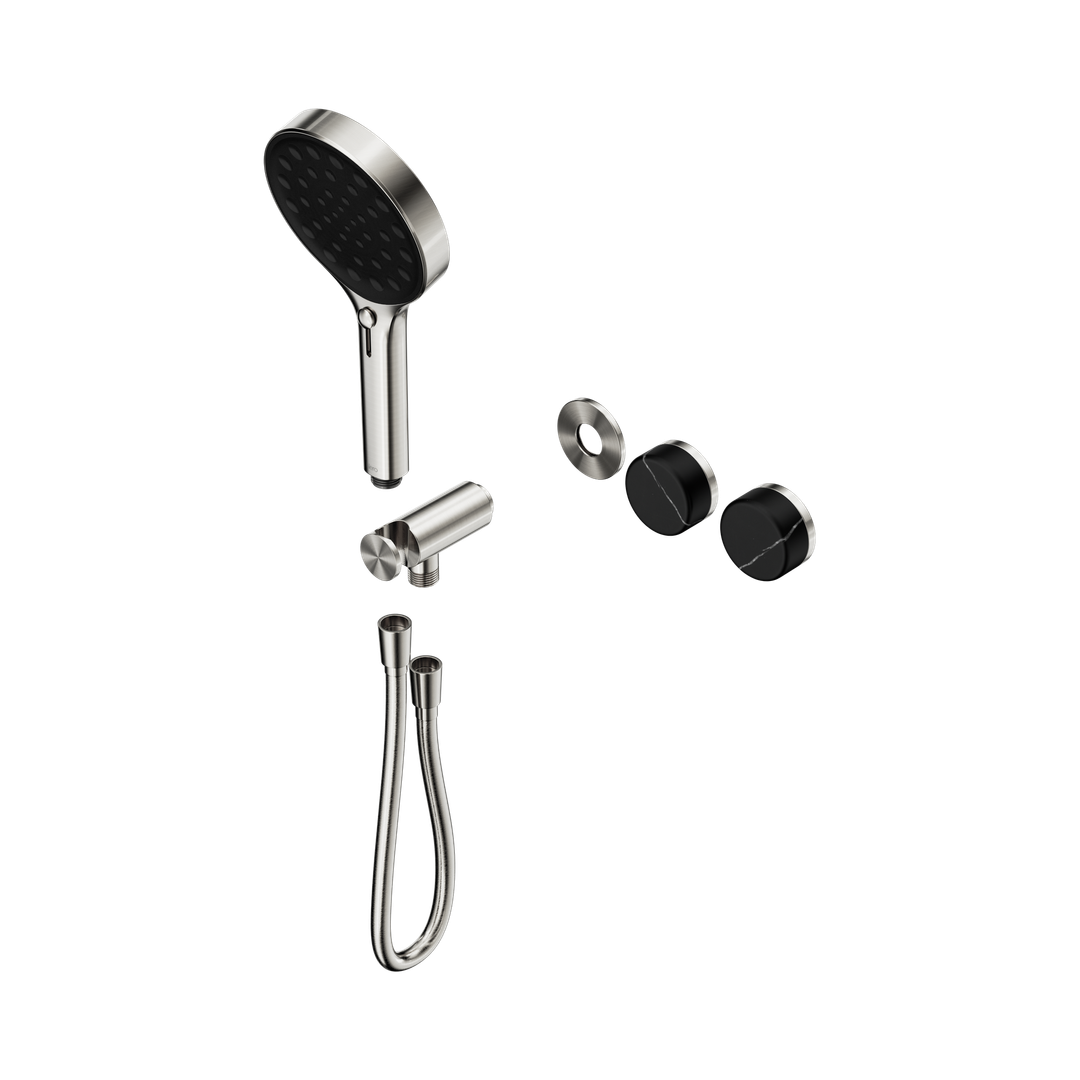 Nero Serenity Progressive Shower System Marquina Black Handle & Serenity Hand Shower Trim Kit Only Brushed Nickel