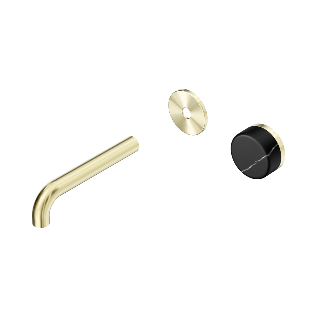 Nero Serenity Progressive Wall Basin Mixer 160Mm Spout With Marquina Black Handle Trim Kit Only Brushed Gold
