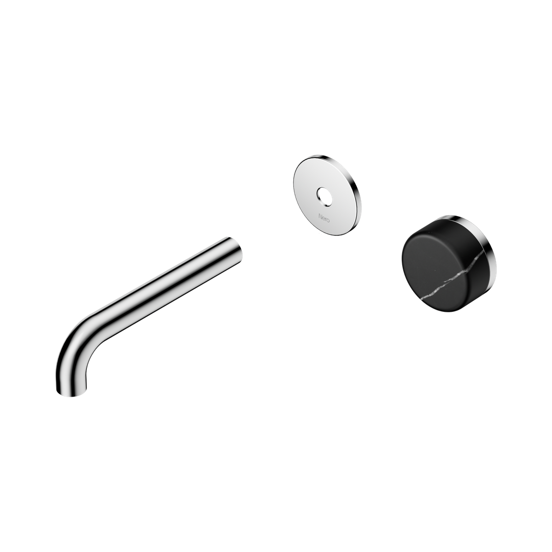 Nero Serenity Progressive Wall Basin Mixer 160Mm Spout With Marquina Black Handle Trim Kit Only Chrome
