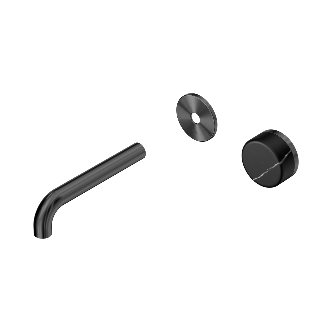 Nero Serenity Progressive Wall Basin Mixer 160Mm Spout With Marquina Black Handle Trim Kit Only Gun Metal