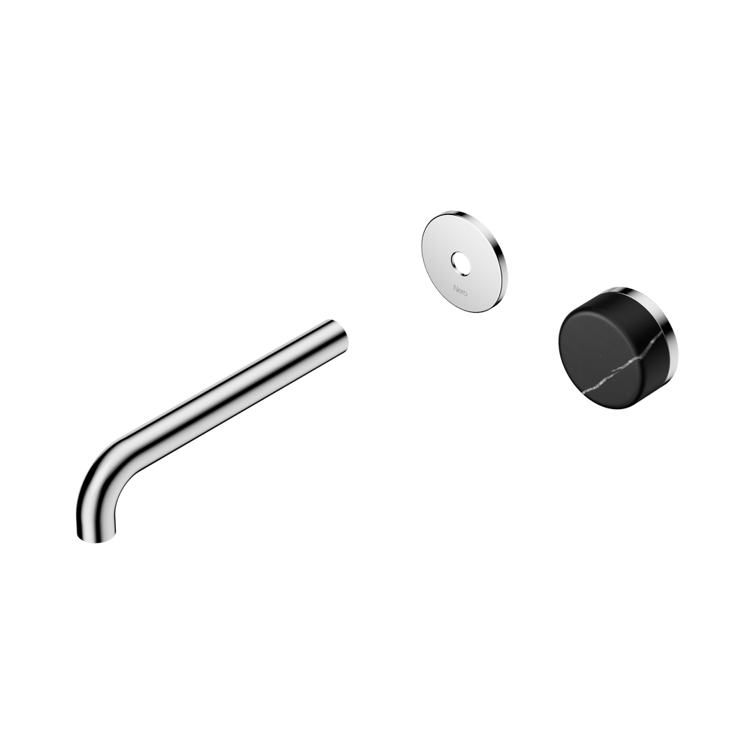 Nero Serenity Progressive Wall Basin Mixer 185Mm Spout With Marquina Black Handle Trim Kit Only Chrome