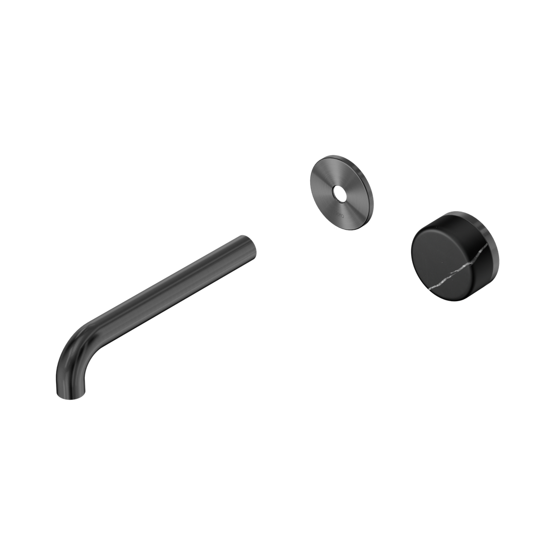 Nero Serenity Progressive Wall Basin Mixer 185Mm Spout With Marquina Black Handle Trim Kit Only Gun Metal
