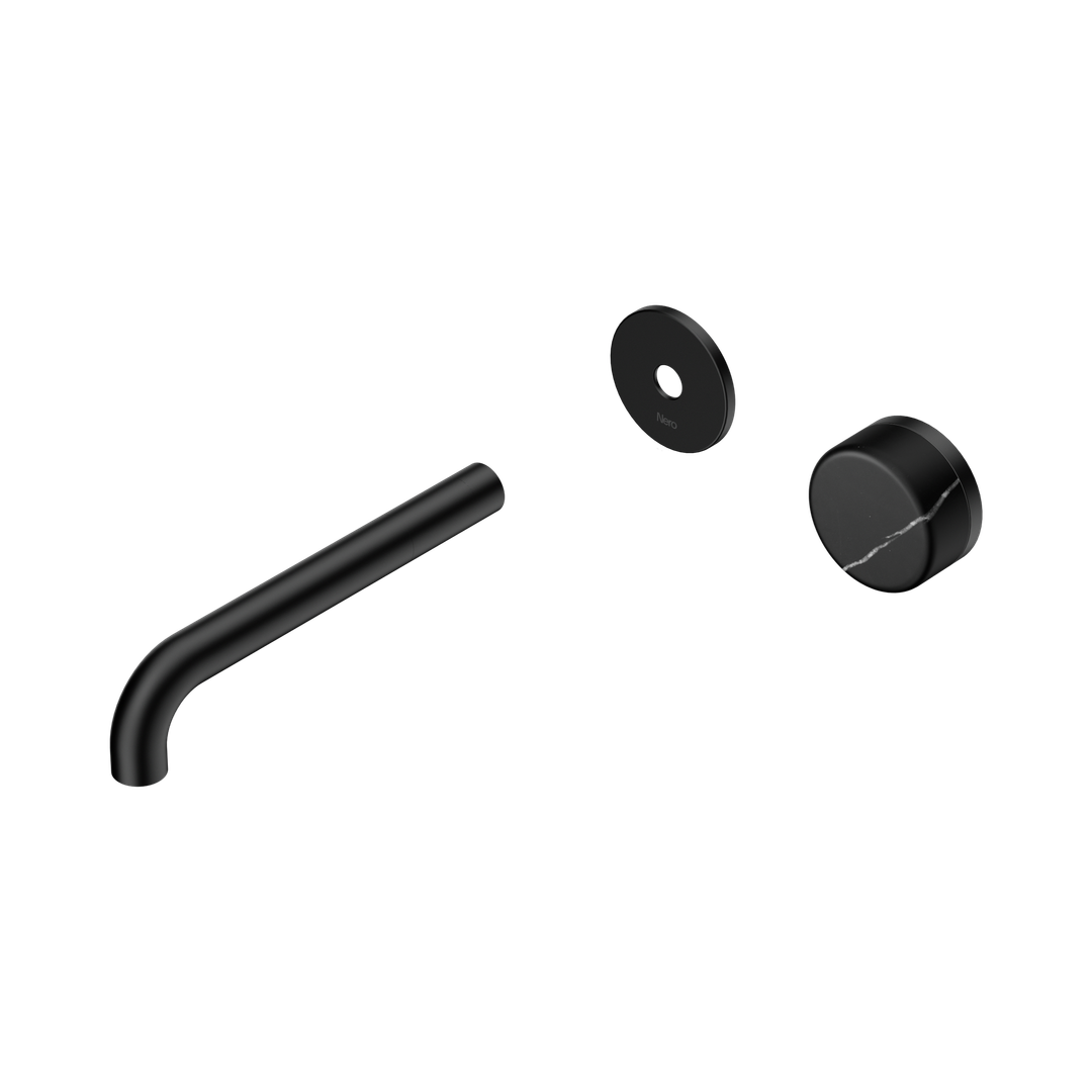 Nero Serenity Progressive Wall Basin Mixer 185Mm Spout Marquina Black Handle Trim Kit Only Matte Black