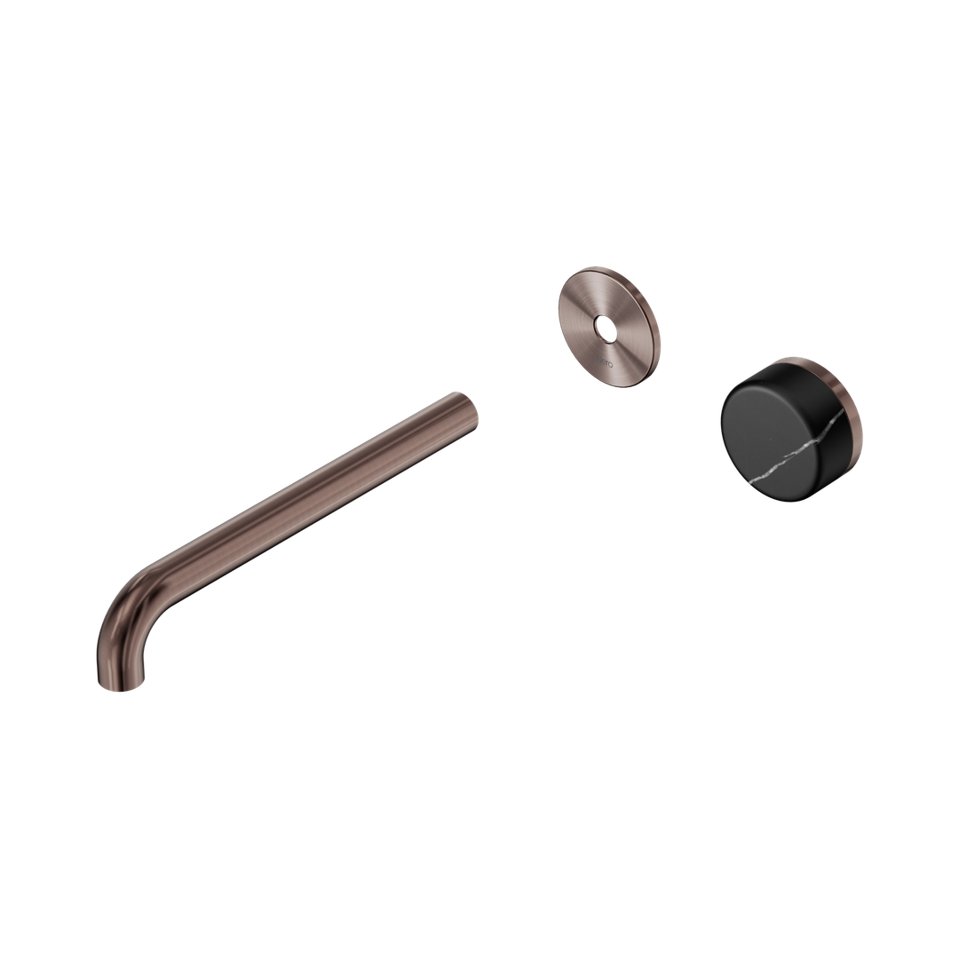 Nero Serenity Progressive Wall Basin Mixer 220Mm Spout With Marquina Black Handle Trim Kit Only Brushed Bronze
