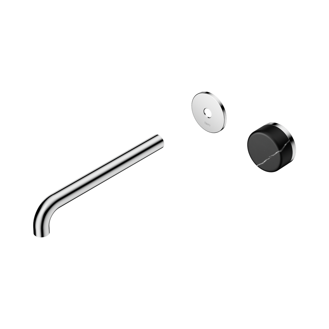 Nero Serenity Progressive Wall Basin Mixer 220Mm Spout With Marquina Black Handle Trim Kit Only Chrome