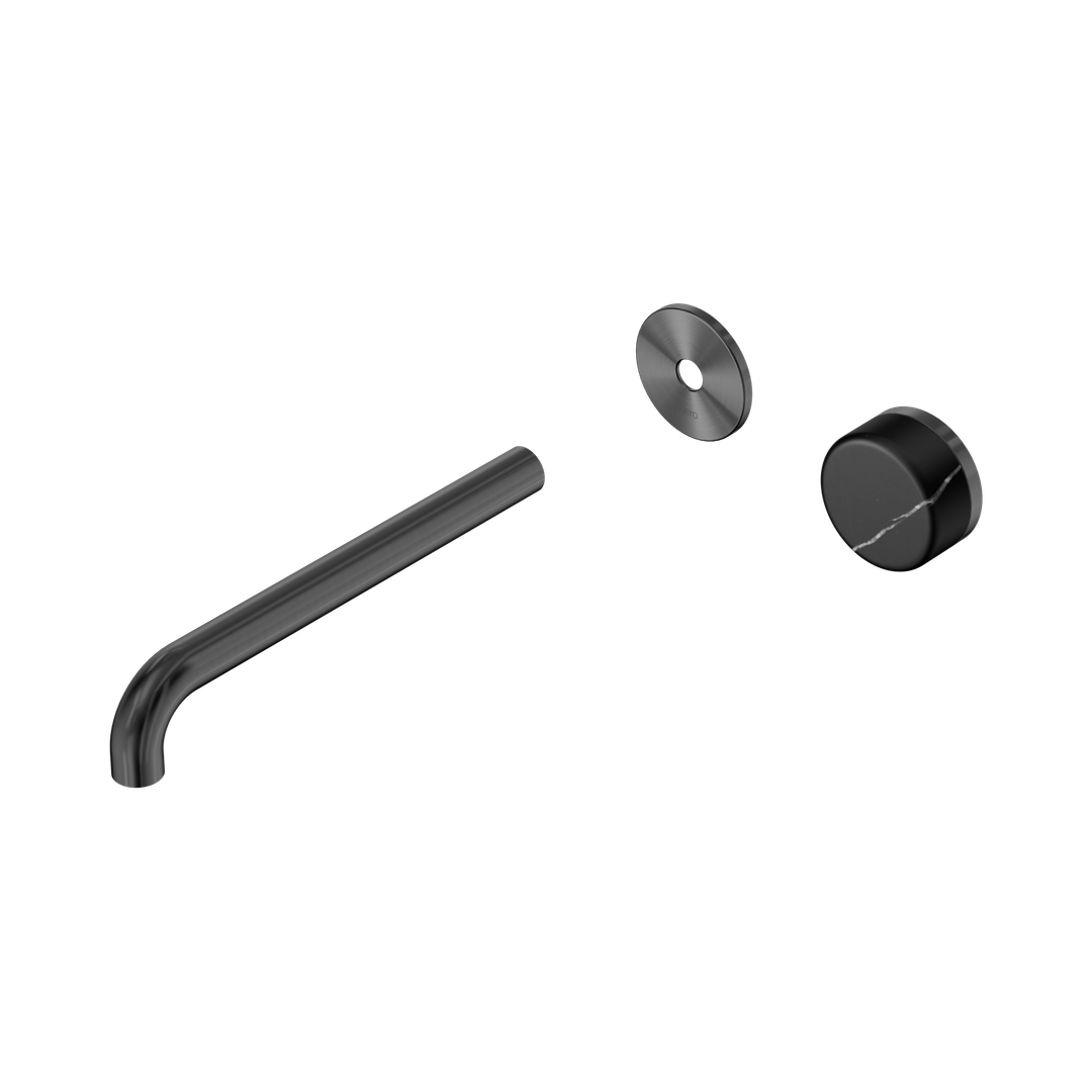 Nero Serenity Progressive Wall Basin Mixer 220Mm Spout With Marquina Black Handle Trim Kit Only Gun Metal