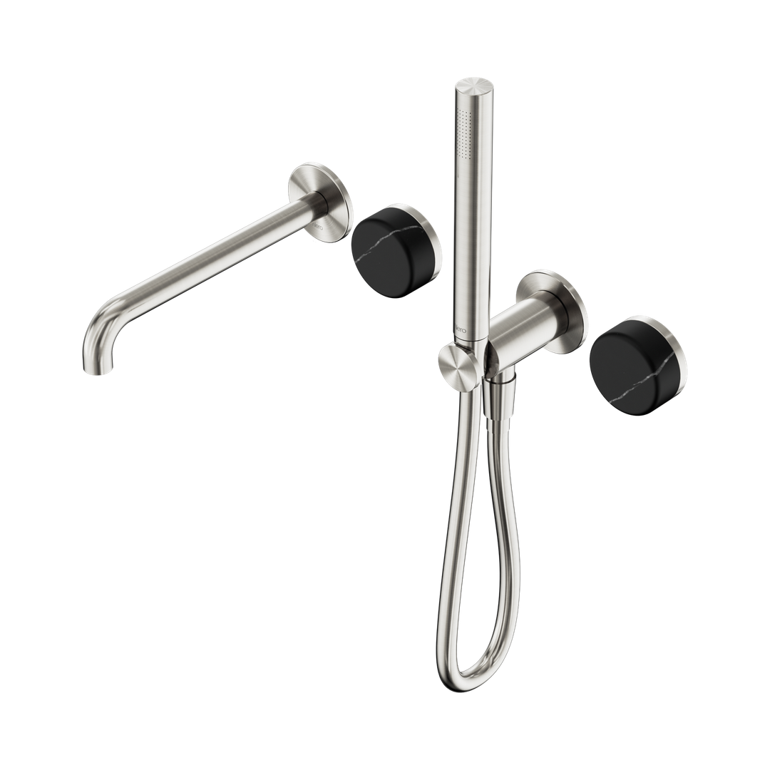 Nero Serenity Progressive Shower System With Spout With Marquina Black Handle & Slim Shower Brushed Nickel