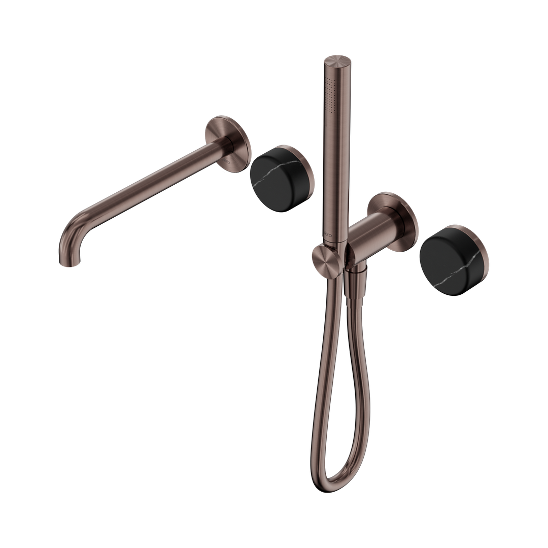 Nero Serenity Progressive Shower System With Spout With Marquina Black Handle & Slim Shower Brushed Bronze