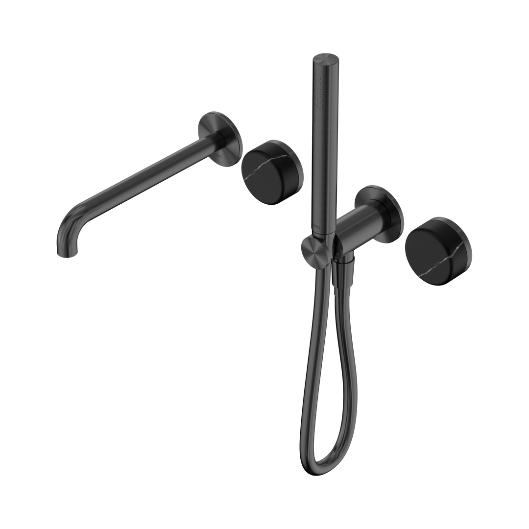 Nero Serenity Progressive Shower System With Spout With Marquina Black Handle & Slim Shower Gun Metal