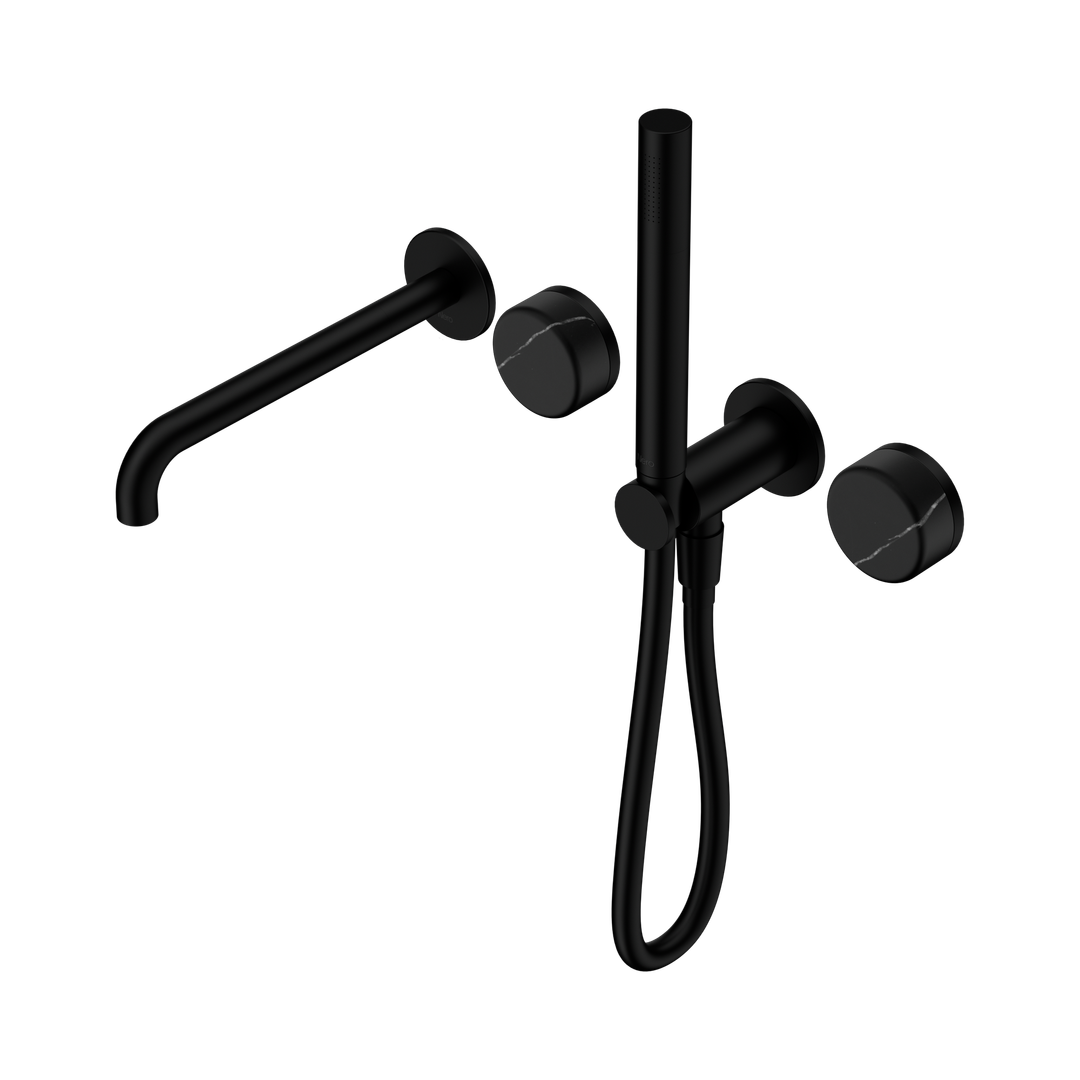 Nero Serenity Progressive Shower System With Spout With Marquina Black Handle & Slim Shower Matte Black