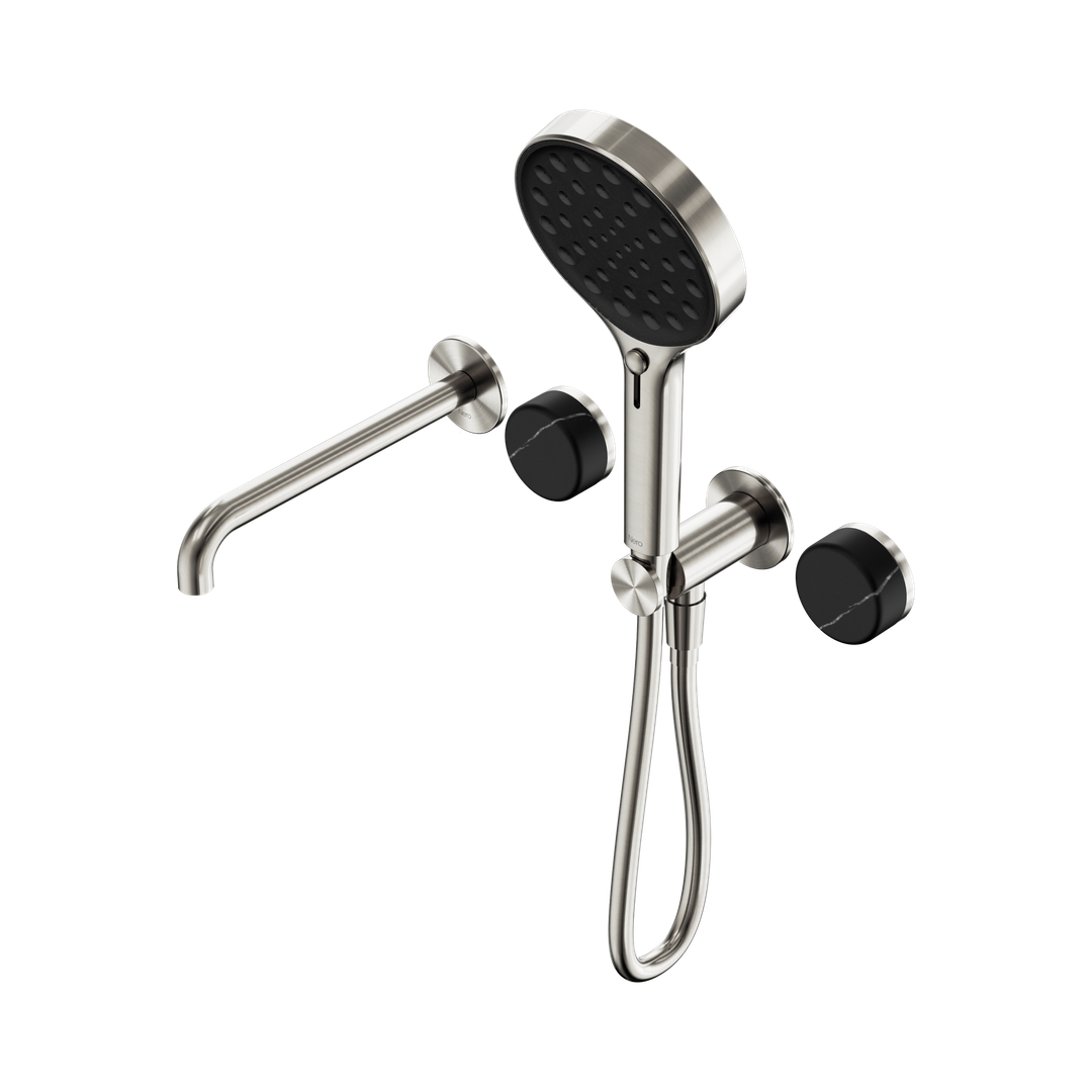 Nero Serenity Progressive Shower System With Spout Marquina Black Handle & Serenity Hand Shower Brushed Nickel