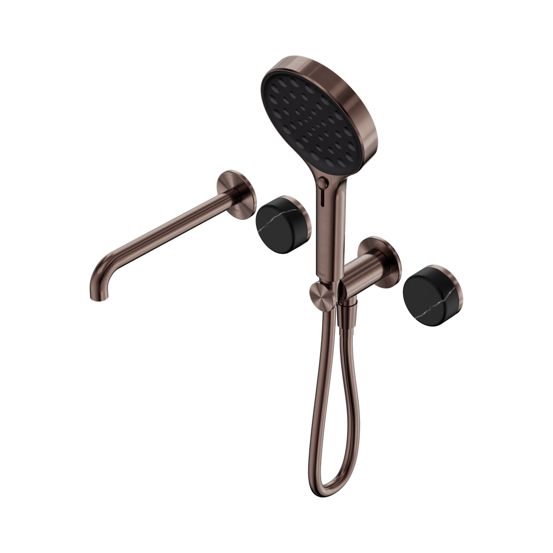Nero Serenity Progressive Shower System With Spout Marquina Black Handle & Serenity Hand Shower Brushed Bronze