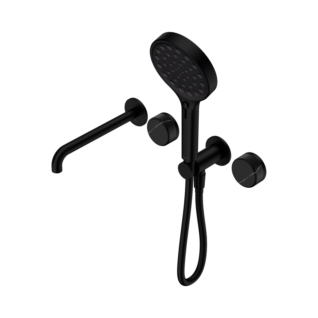 Nero Serenity Progressive Shower System With Spout Marquina Black Handle & Serenity Hand Shower Matte Black