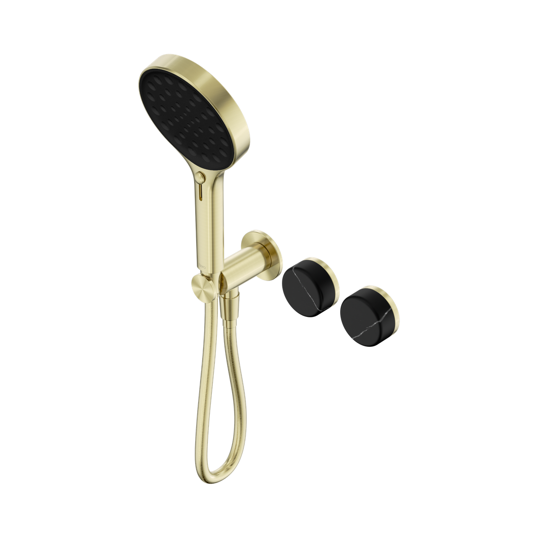 Nero Serenity Progressive Shower System With Marquina Black Handle & Serenity Hand Shower Brushed Gold