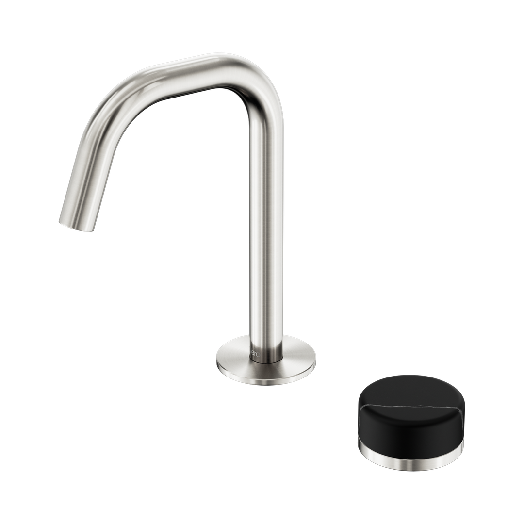 Nero Serenity Progressive Basin Mixer Edge Spout With Marquina Black Handle Brushed Nickel