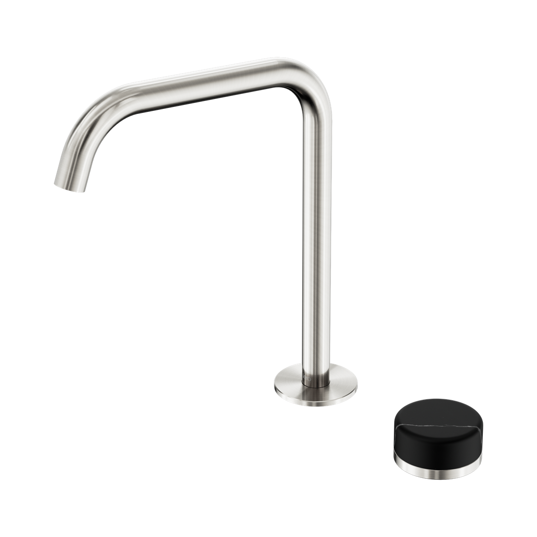 Nero Serenity Progressive Bath/Kitchen Mixer Edge Spout With Marquina Black Handle Brushed Nickel
