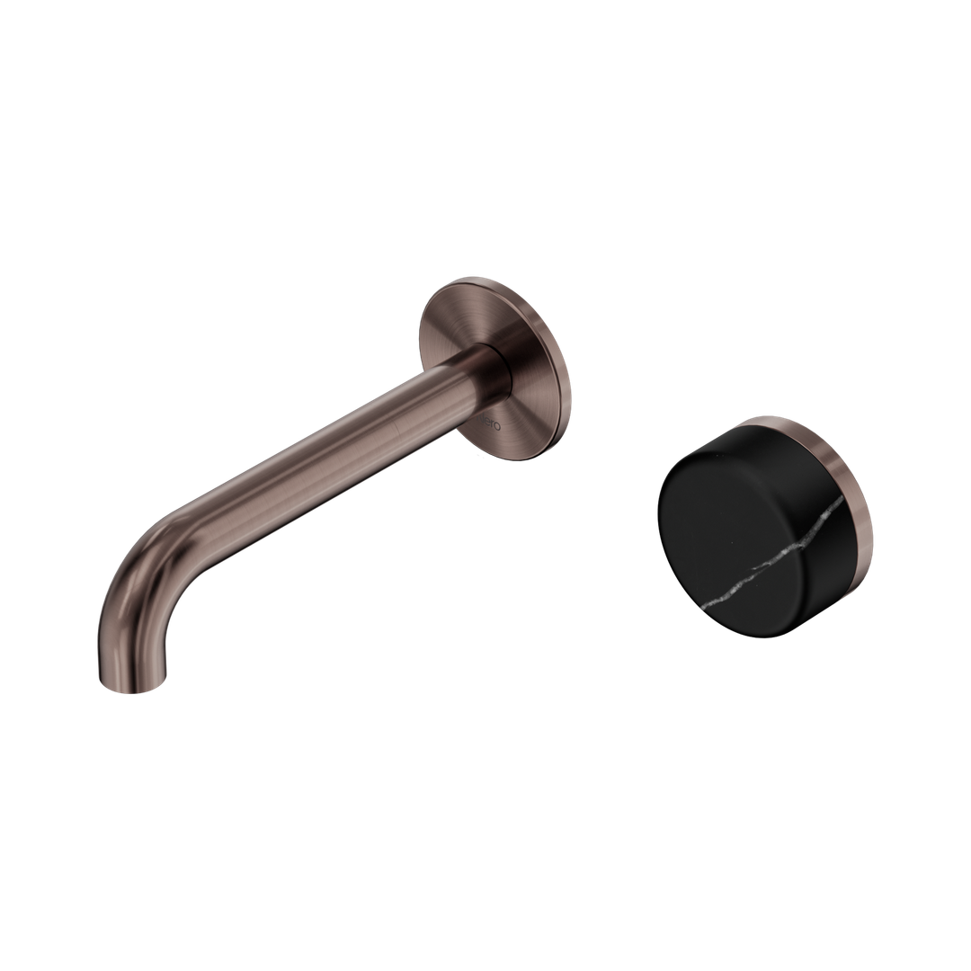 Nero Serenity Progressive Wall Basin Mixer 160Mm Spout With Marquina Black Handle Brushed Bronze