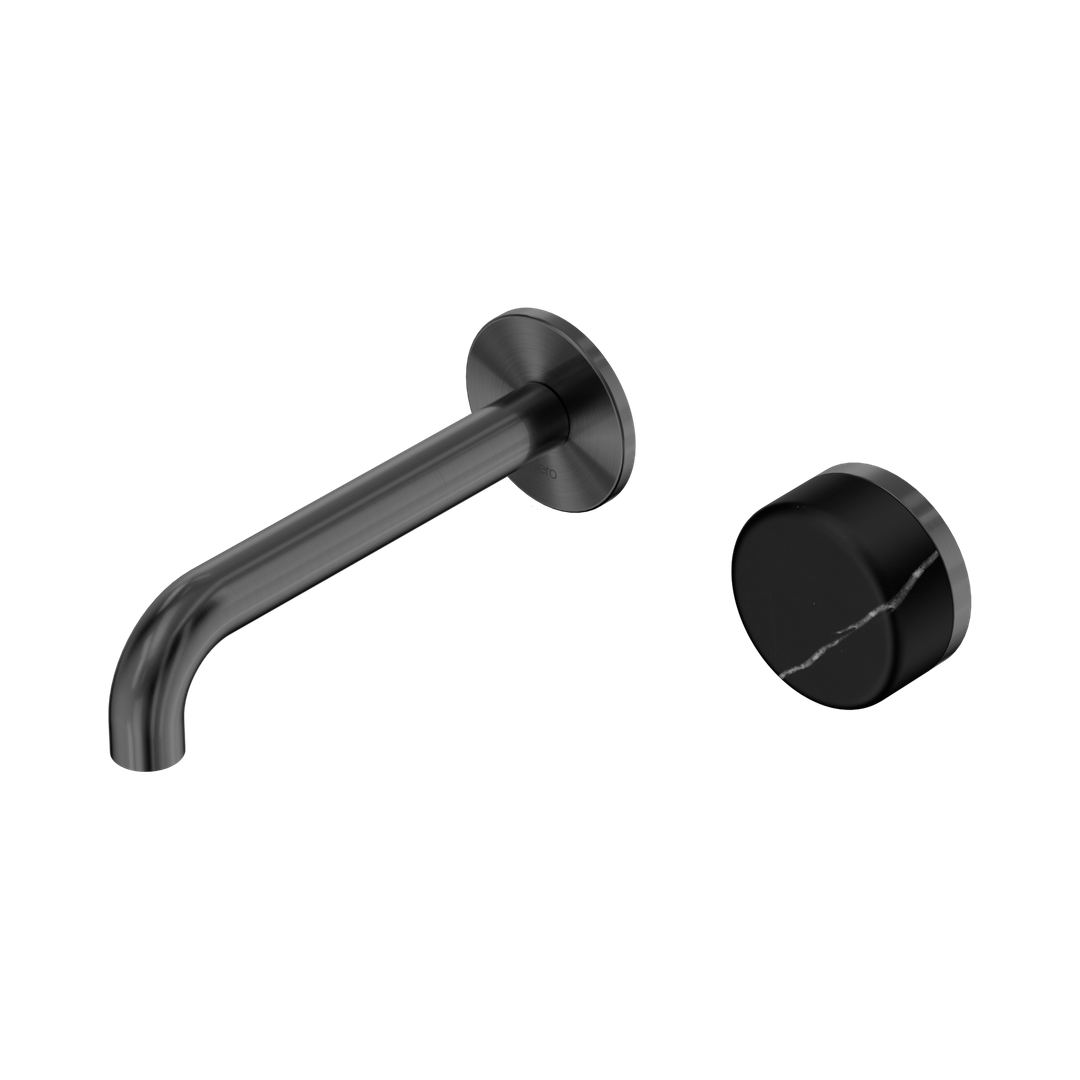 Nero Serenity Progressive Wall Basin Mixer 160Mm Spout With Marquina Black Handle Gun Metal
