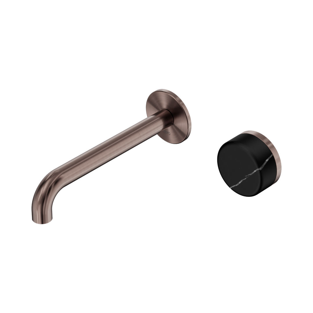 Nero Serenity Progressive Wall Basin Mixer 185Mm Spout With Marquina Black Handle Brushed Bronze
