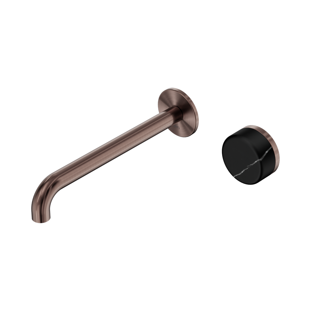 Nero Serenity Progressive Wall Basin Mixer 220Mm Spout With Marquina Black Handle Brushed Bronze