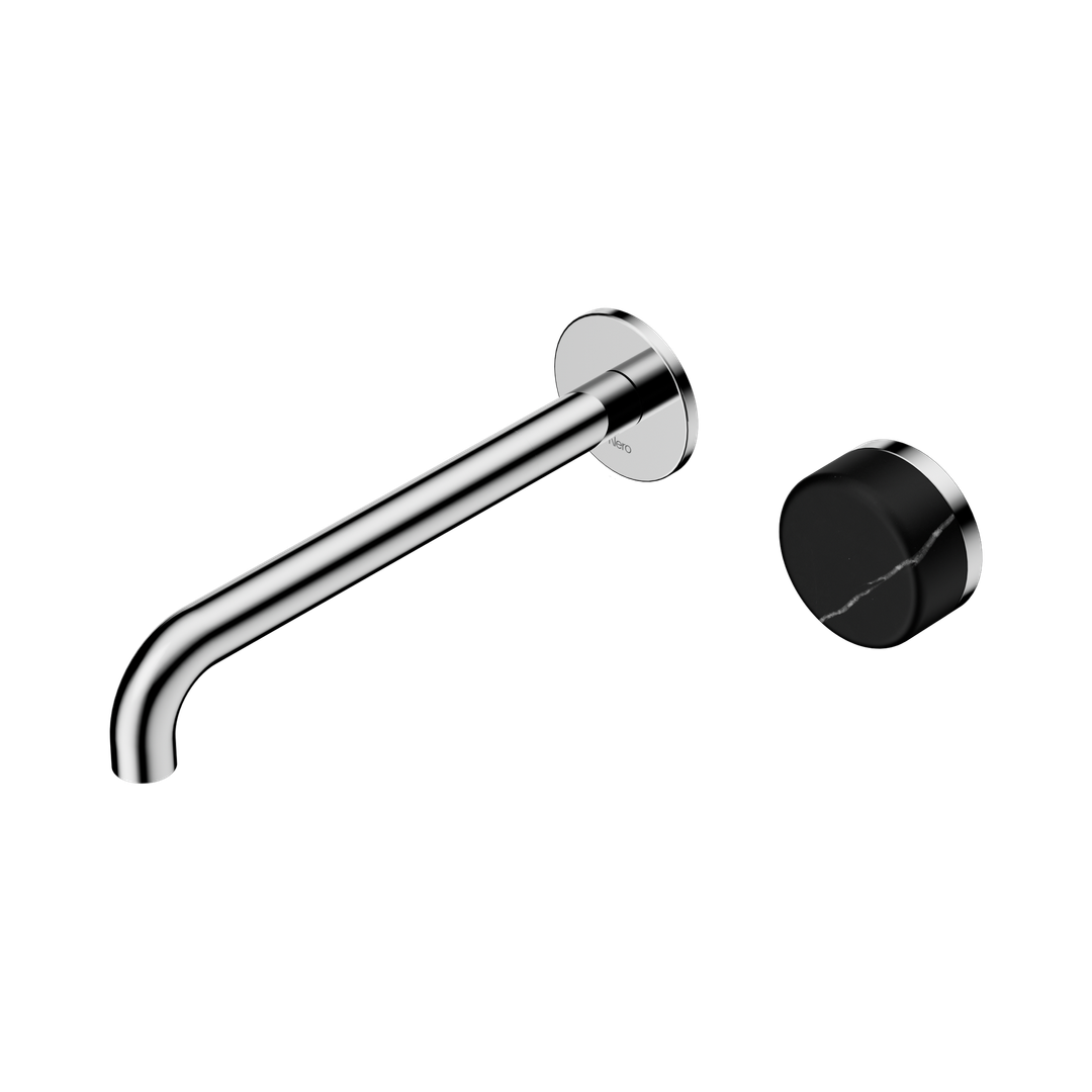 Nero Serenity Progressive Wall Basin Mixer 220Mm Spout With Marquina Black Handle Chrome