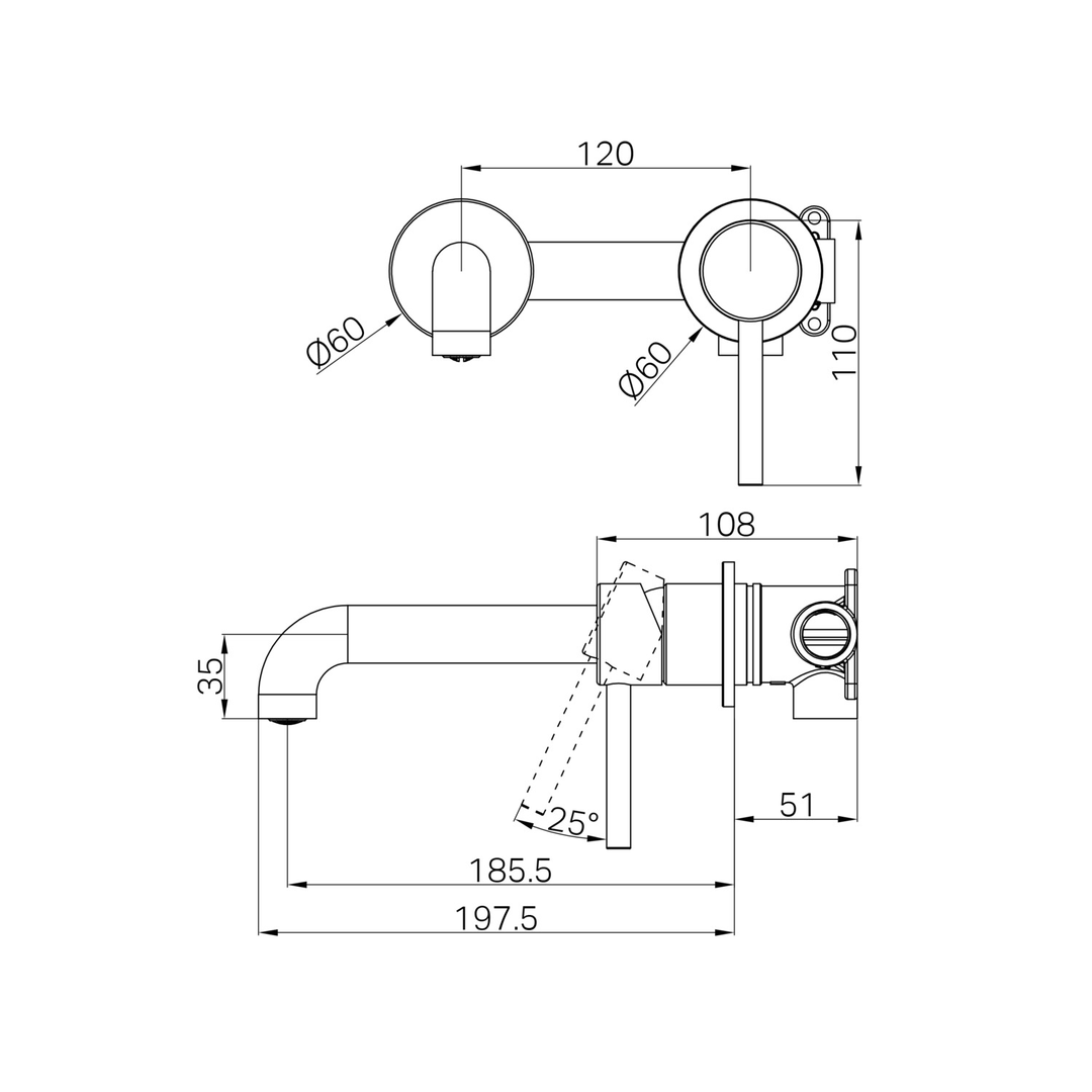 Harmony Senza Plus Wall Basin/Bath Mixer Without Backplate 185Mm Spout Gun Metal
