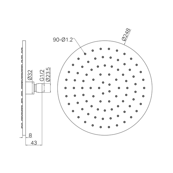 Harmony Bassini Plus Round Shower Head 250Mm Gun Metal (Matches Senza)