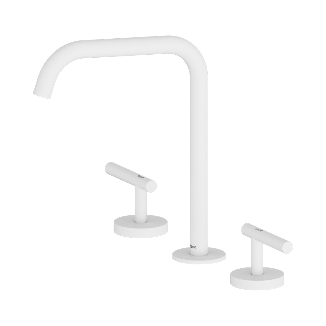 Nero Mecca Lever Bath/Kitchen Set Edge Spout Matte White