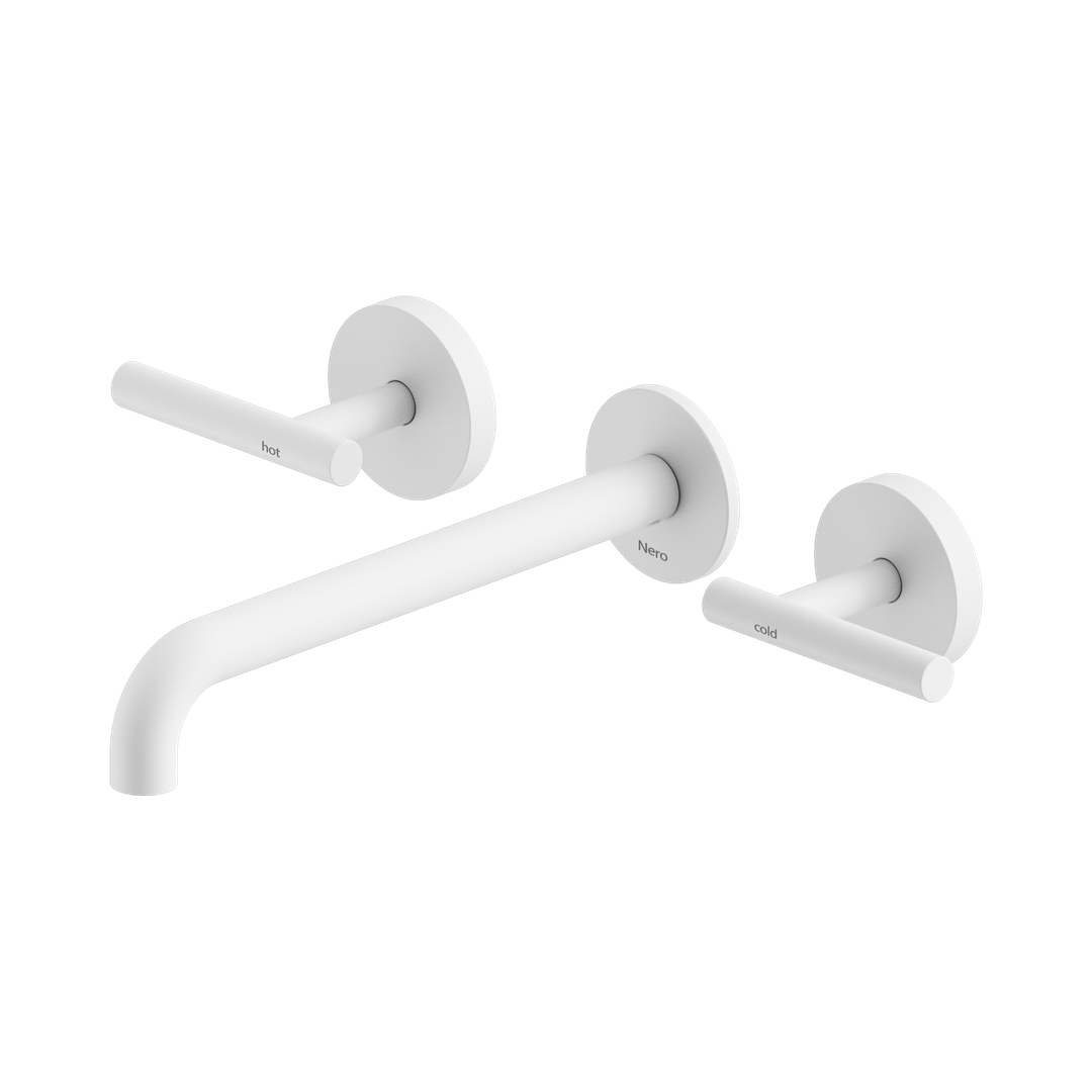 Nero Mecca Lever Wall Basin/Bath Set 220Mm Spout Matte White