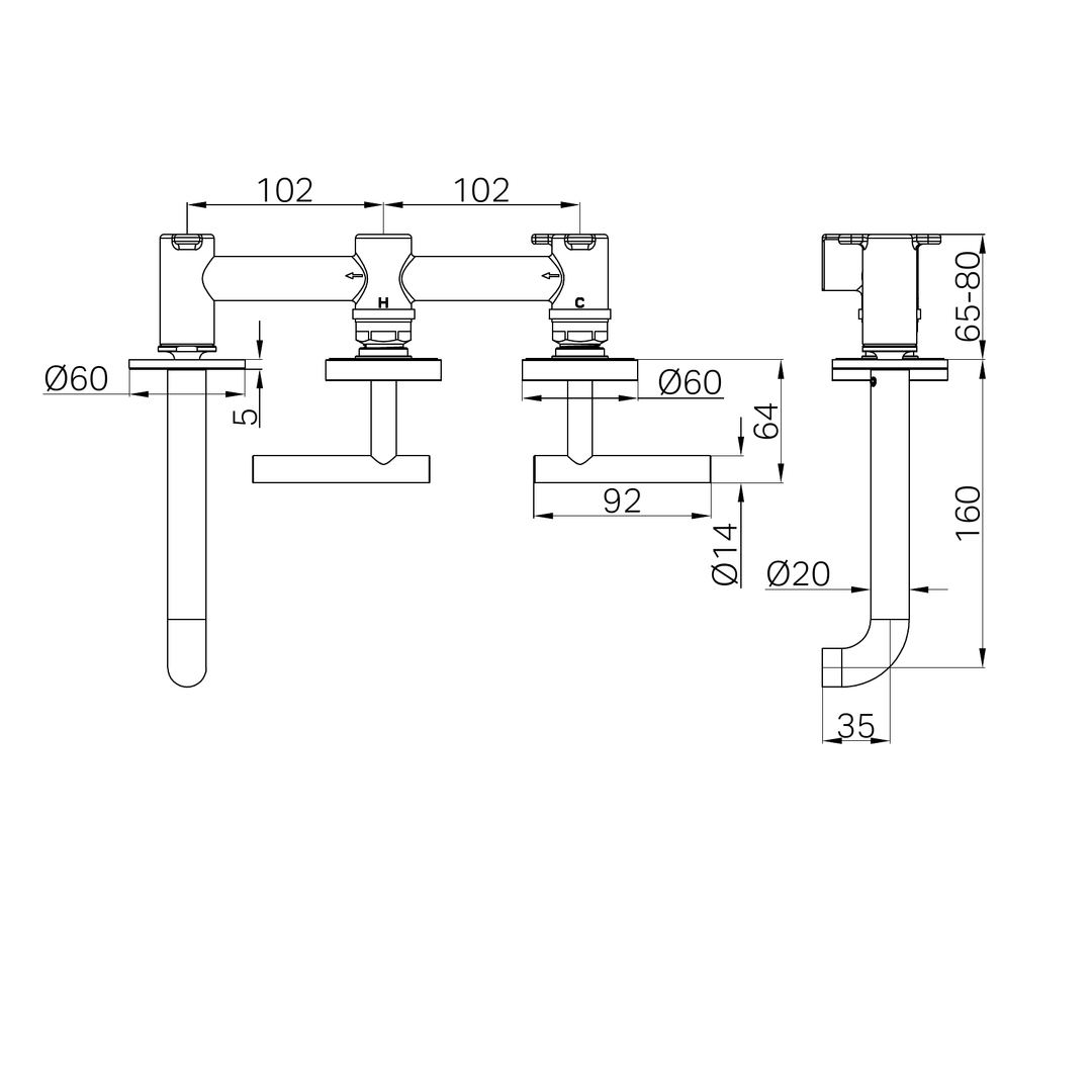 Nero Mecca Lever Wall Basin/Bath Set 160Mm Offset Spout Matte White