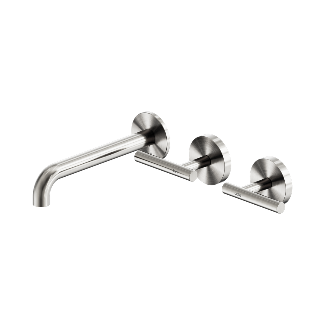 Nero Mecca Lever Wall Basin/Bath Set 185Mm Offset Spout Brushed Nickel