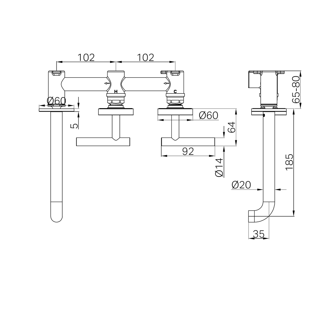 Nero Mecca Lever Wall Basin/Bath Set 185Mm Offset Spout Chrome
