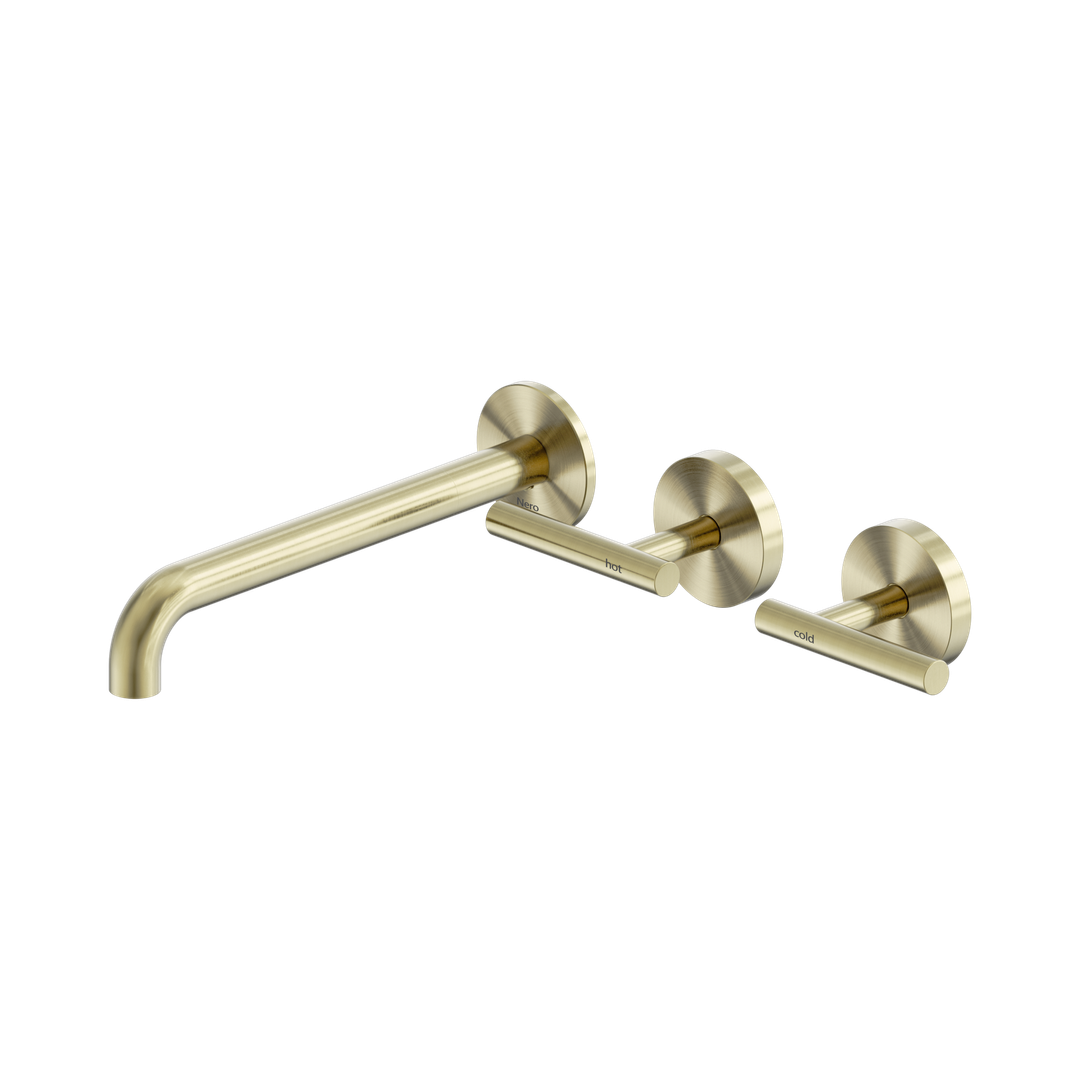 Nero Mecca Lever Wall Basin/Bath Set 220Mm Offset Spout Brushed Gold