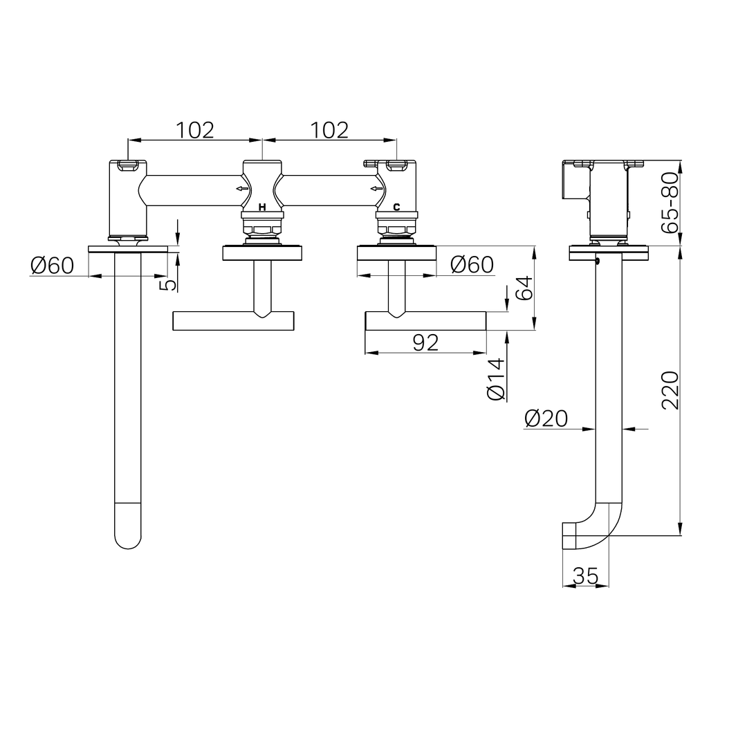 Nero Mecca Lever Wall Basin/Bath Set 220Mm Offset Spout Matte Black